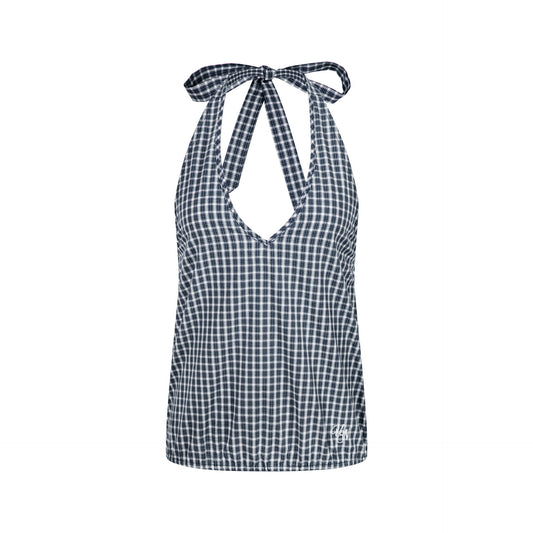 Checkered Slim Fit Sleeveless Casual Short Sleeve Bow Decorated T-Shirt