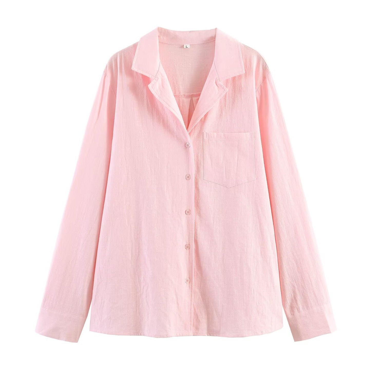 Casual linen pocket decoration shirt+linen bucket pants set