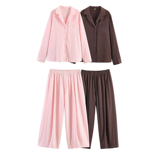 Casual linen pocket decoration shirt+linen bucket pants set
