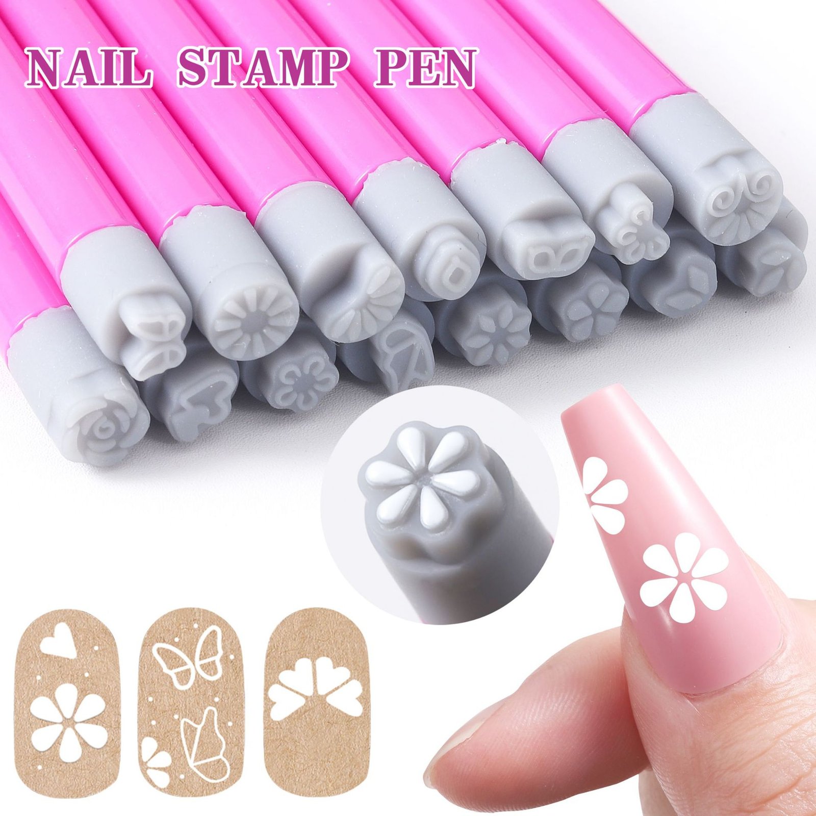 Silicone Head Nail Art Stamping Pen Butterfly Floral DIY Nail Stamp Transfer Tool - Image 2